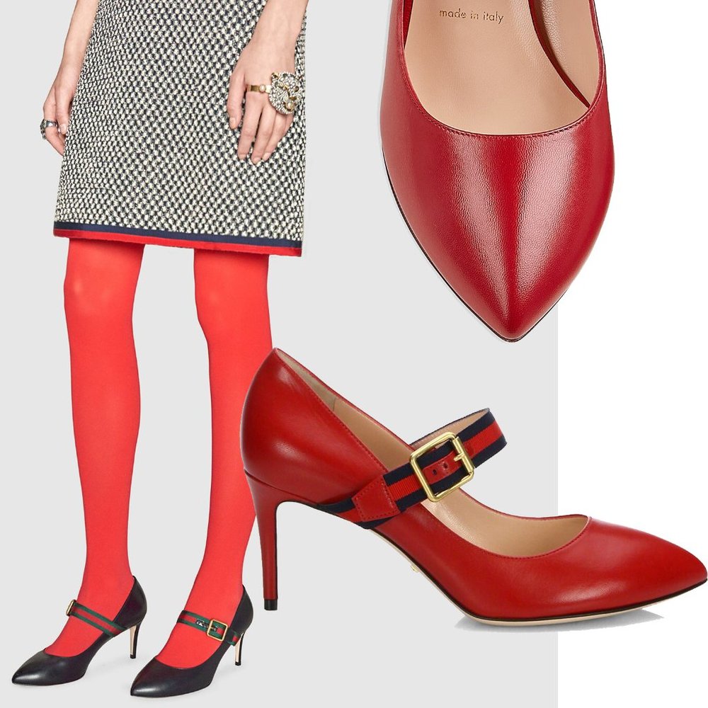 GUCCI SHOES SYLVIE WEB RED LEATHER MARY JANE PUMPS HEELS sz IT 36 US 6